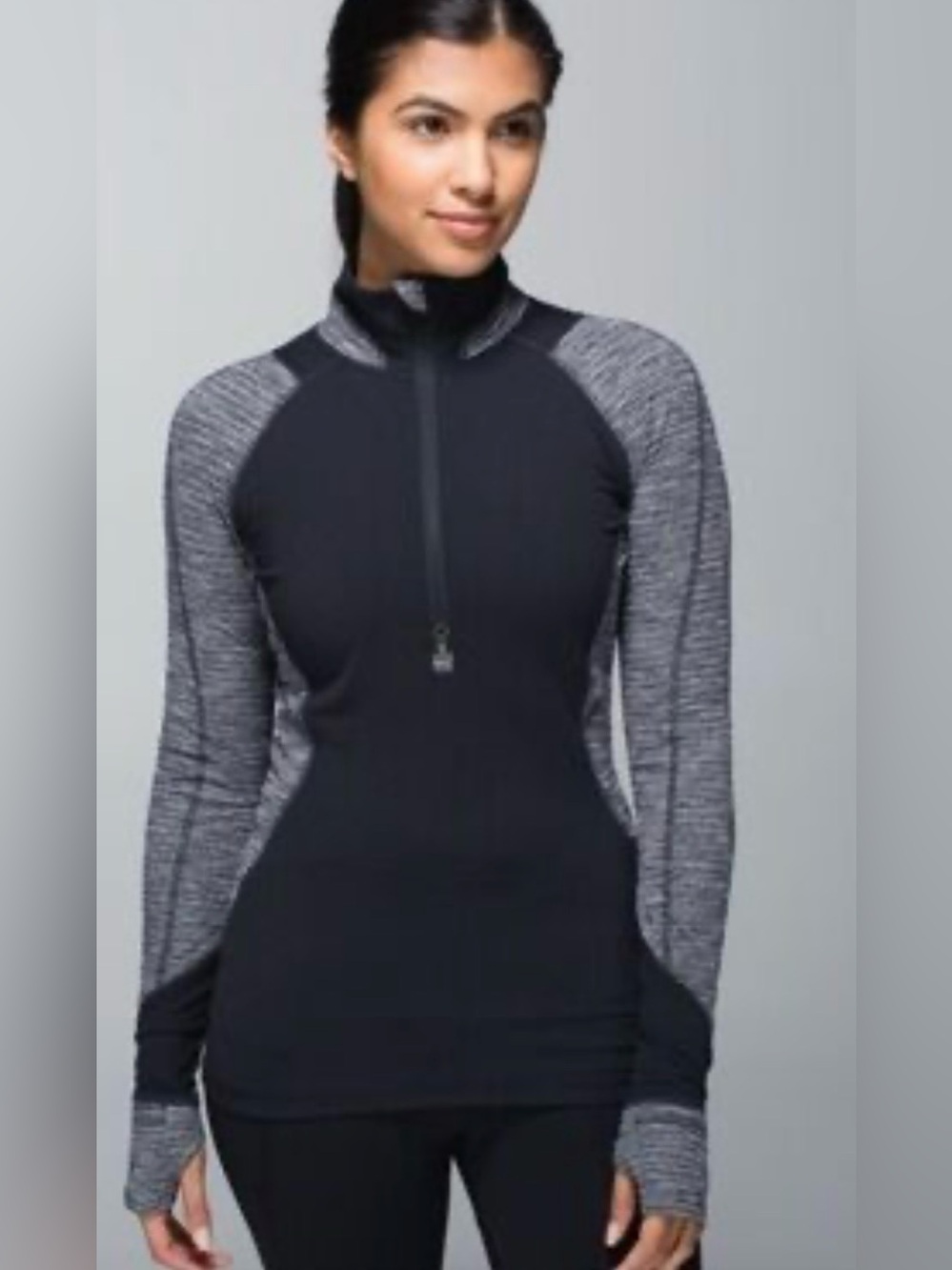 lululemon Race Your Pacd 1/3 Zip with thumb holes in Black and Grey